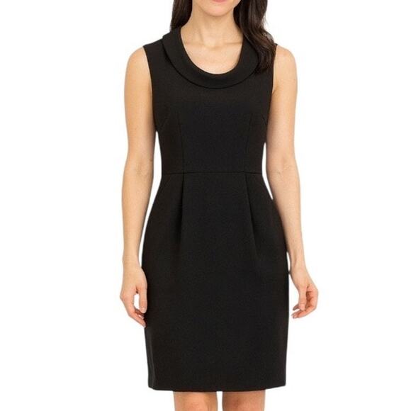 LOFT Dress Black Drape Neck Sheat Sleeveless Pockets Career Women's Size 2P - Picture 10 of 10